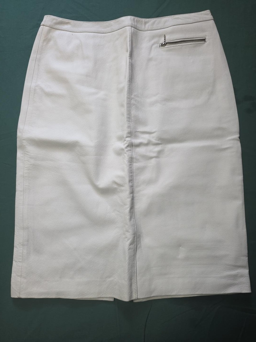 Newport News Genuine Leather White Pencil Midi Skirt Women's Size 10 Vintage Y2K